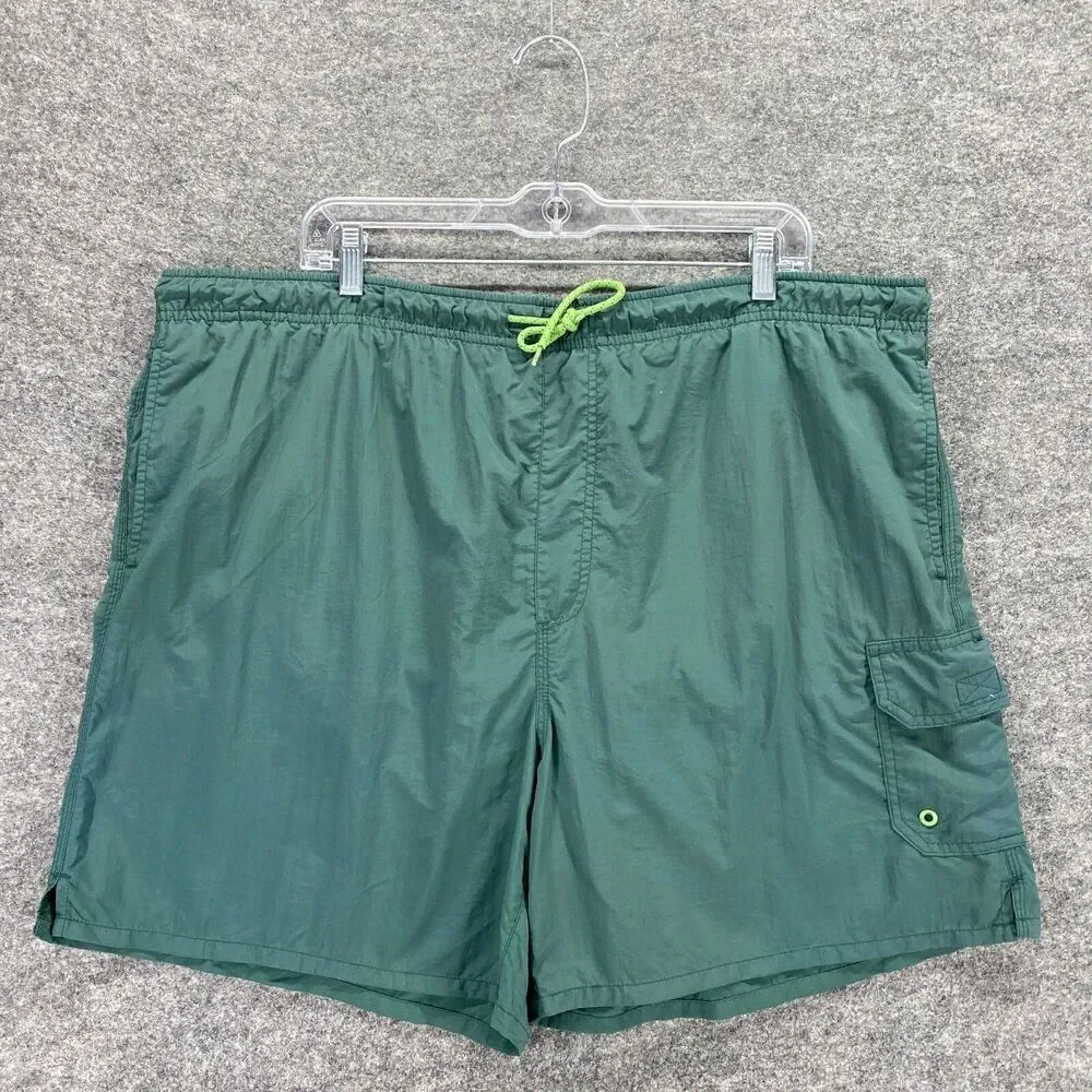 Roundtree & Yorke Swimwear Trunk Men L Green Sports Mesh High-Rise Drawstring